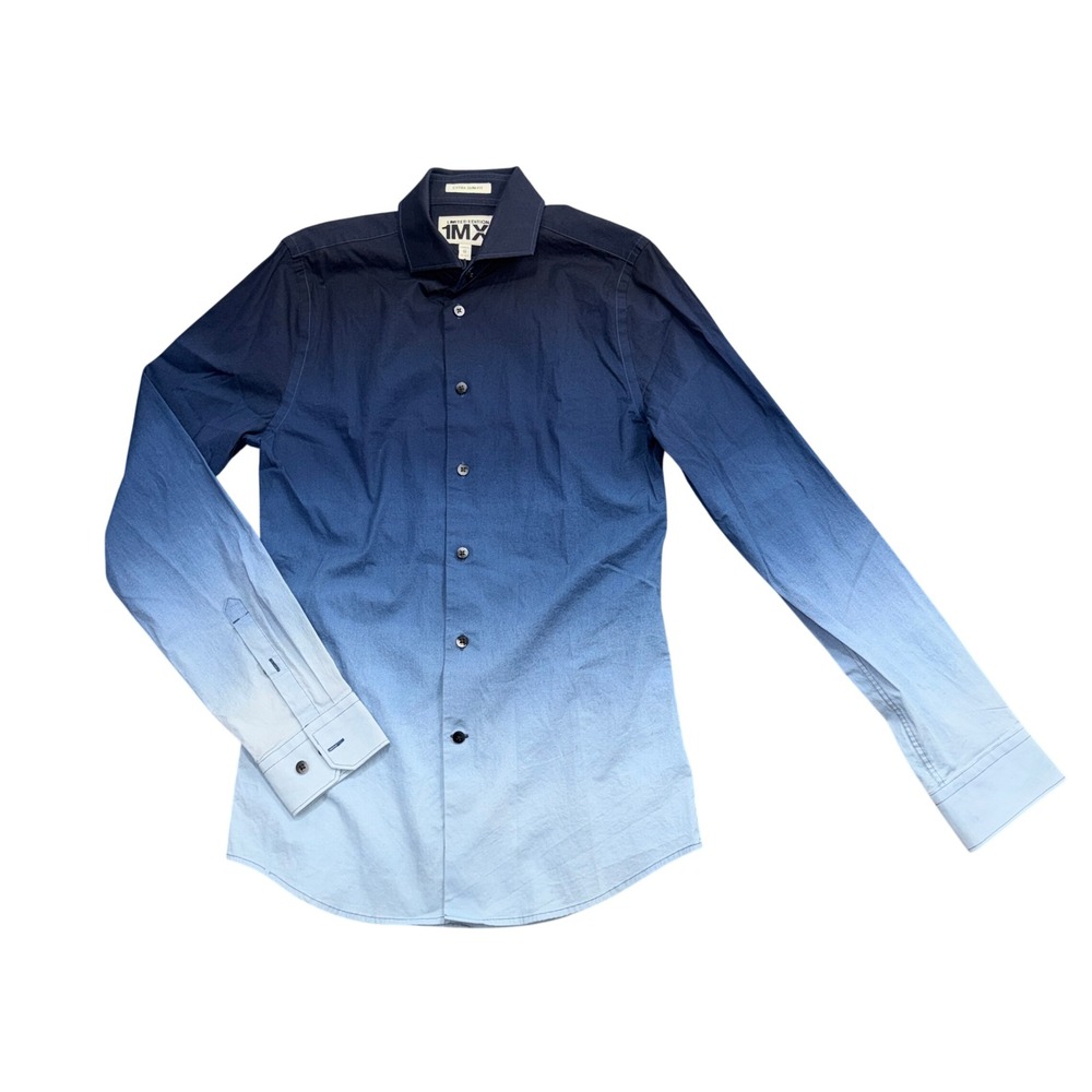 Express Limited Edition 1MX Extra Slim Fit Blue Ombre Gradient Shirt Mens XS